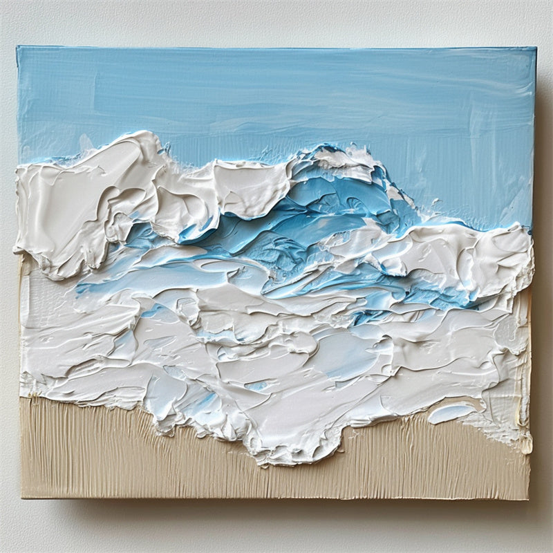 Ocean Serenity- Coastal Home Decor: Textured Abstract Oil Painting in Blue, White & Beige
