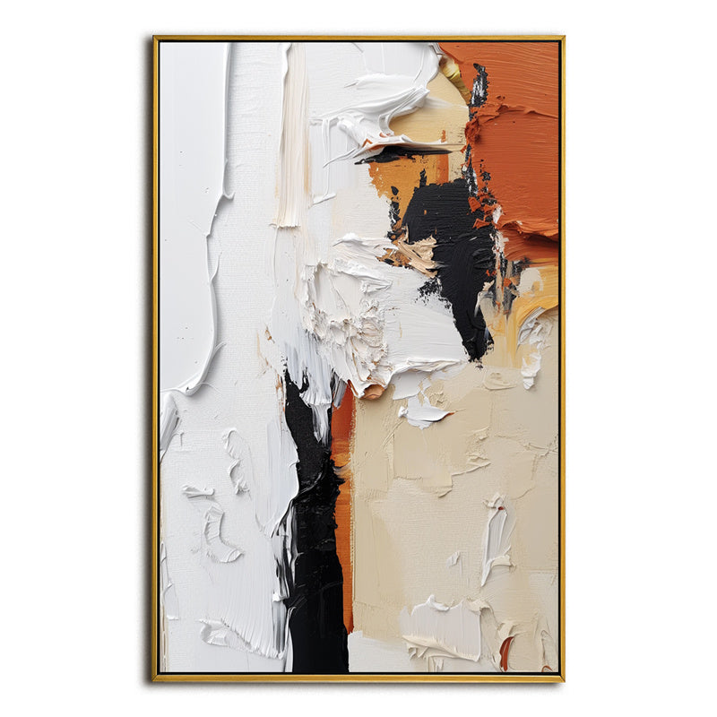 Stylish Impasto Abstract Wall Art - Modern Black, White & Orange Hues