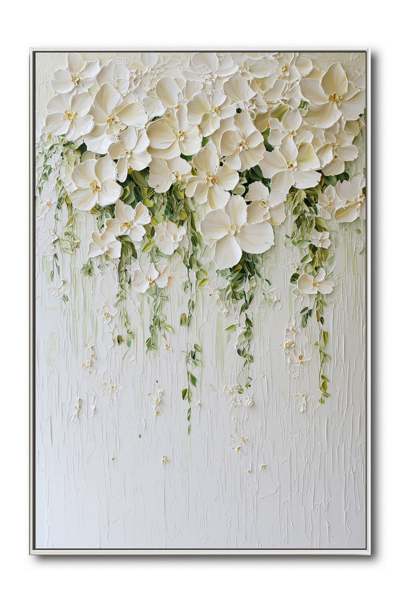 Floral Cascade-3D Textured Floral Oil Painting for Modern & Minimalist Interiors