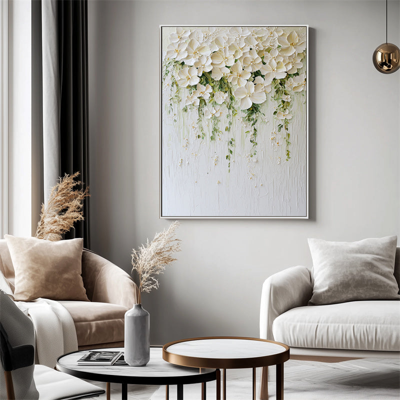 Floral Cascade-3D Textured Floral Oil Painting for Modern & Minimalist Interiors