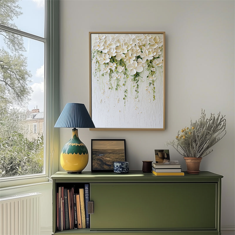 Floral Cascade-3D Textured Floral Oil Painting for Modern & Minimalist Interiors