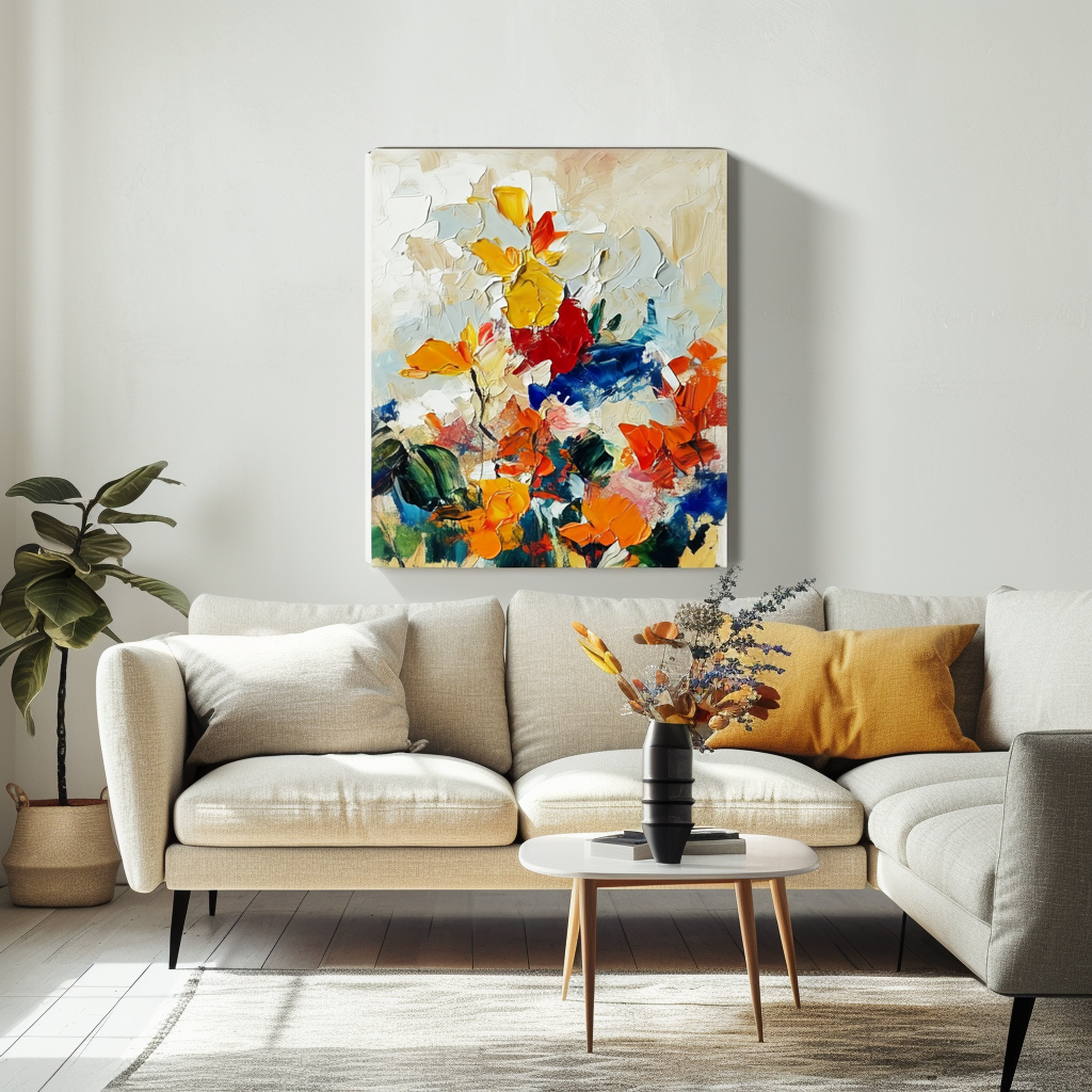Floral Serenade -Colorful Abstract Floral Oil Painting, Textured Flower Artwork for Home Decor