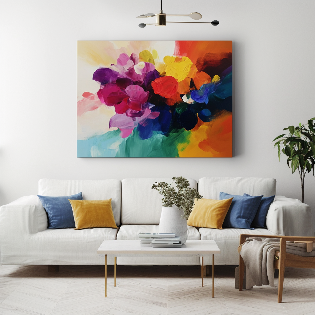 Vivid Bloomscape-Colorful Abstract Floral Oil Painting, Vibrant Flower Artwork for Home Decor