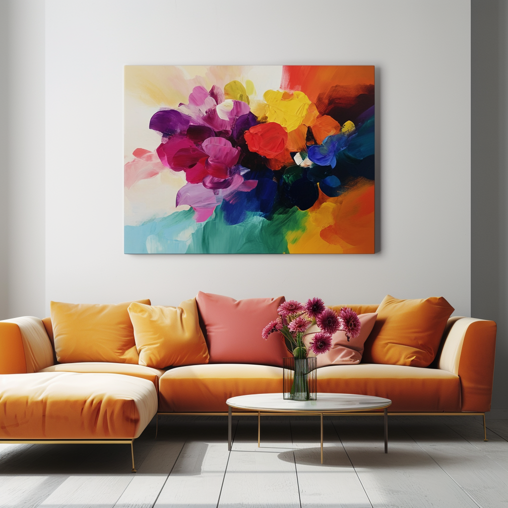 Vivid Bloomscape-Colorful Abstract Floral Oil Painting, Vibrant Flower Artwork for Home Decor