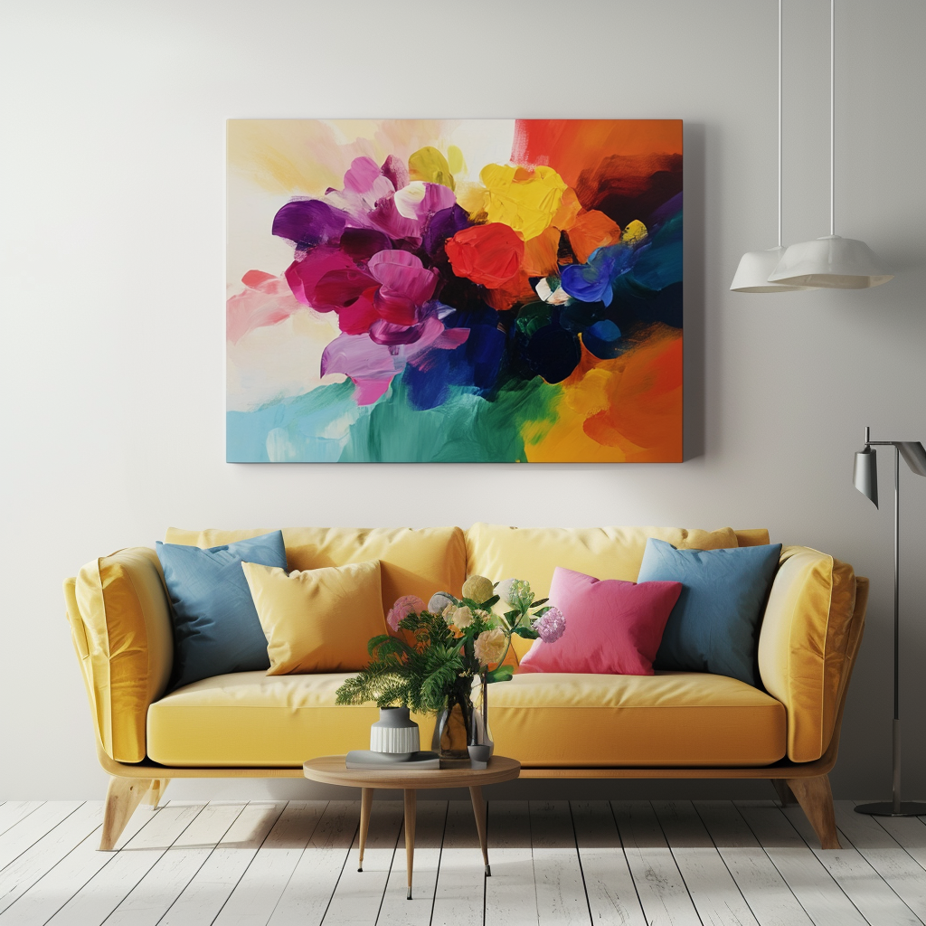 Vivid Bloomscape-Colorful Abstract Floral Oil Painting, Vibrant Flower Artwork for Home Decor