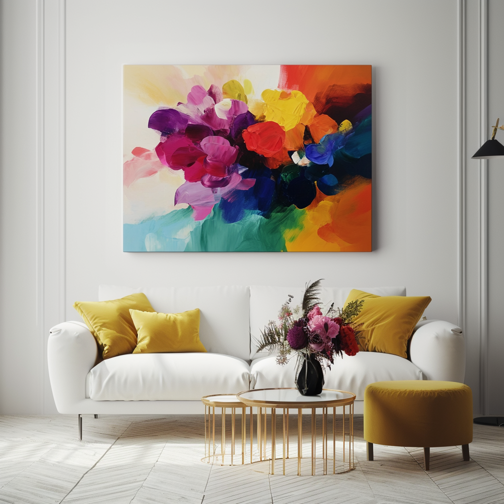 Vivid Bloomscape-Colorful Abstract Floral Oil Painting, Vibrant Flower Artwork for Home Decor