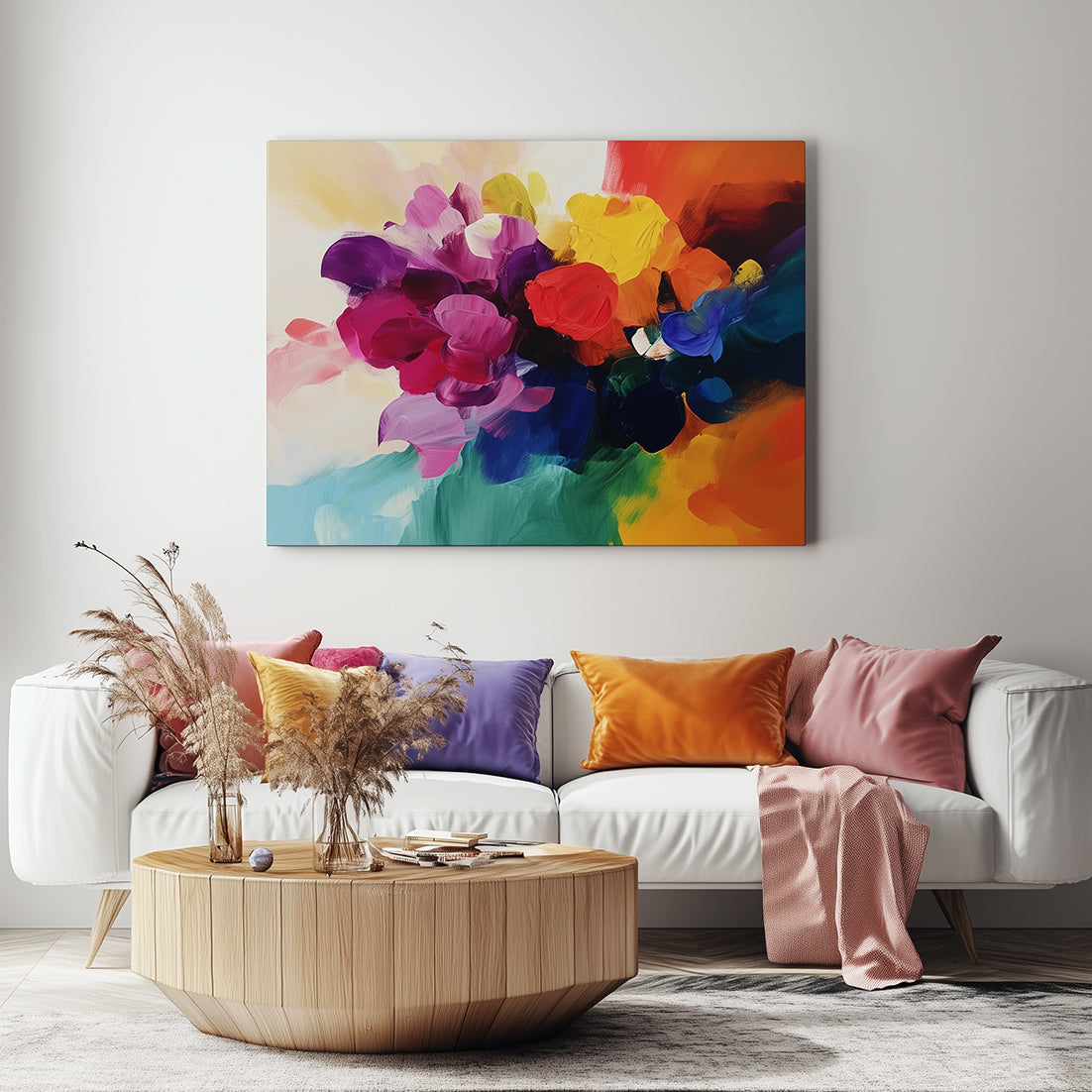 Vivid Bloomscape-Colorful Abstract Floral Oil Painting, Vibrant Flower Artwork for Home Decor
