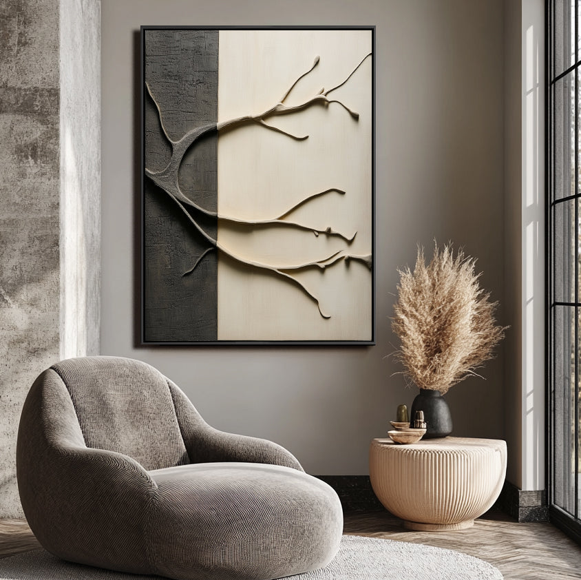 Branching Realms-Textured Abstract Canvas Painting for Modern Wall Decor