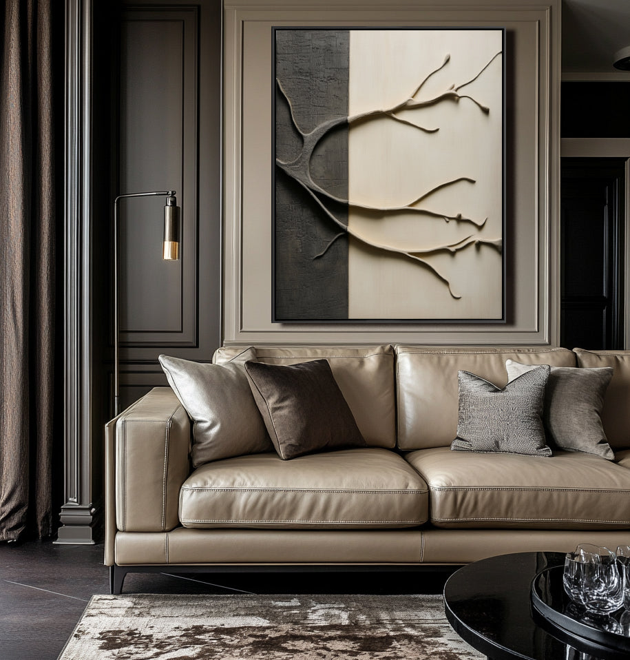 Branching Realms-Textured Abstract Canvas Painting for Modern Wall Decor