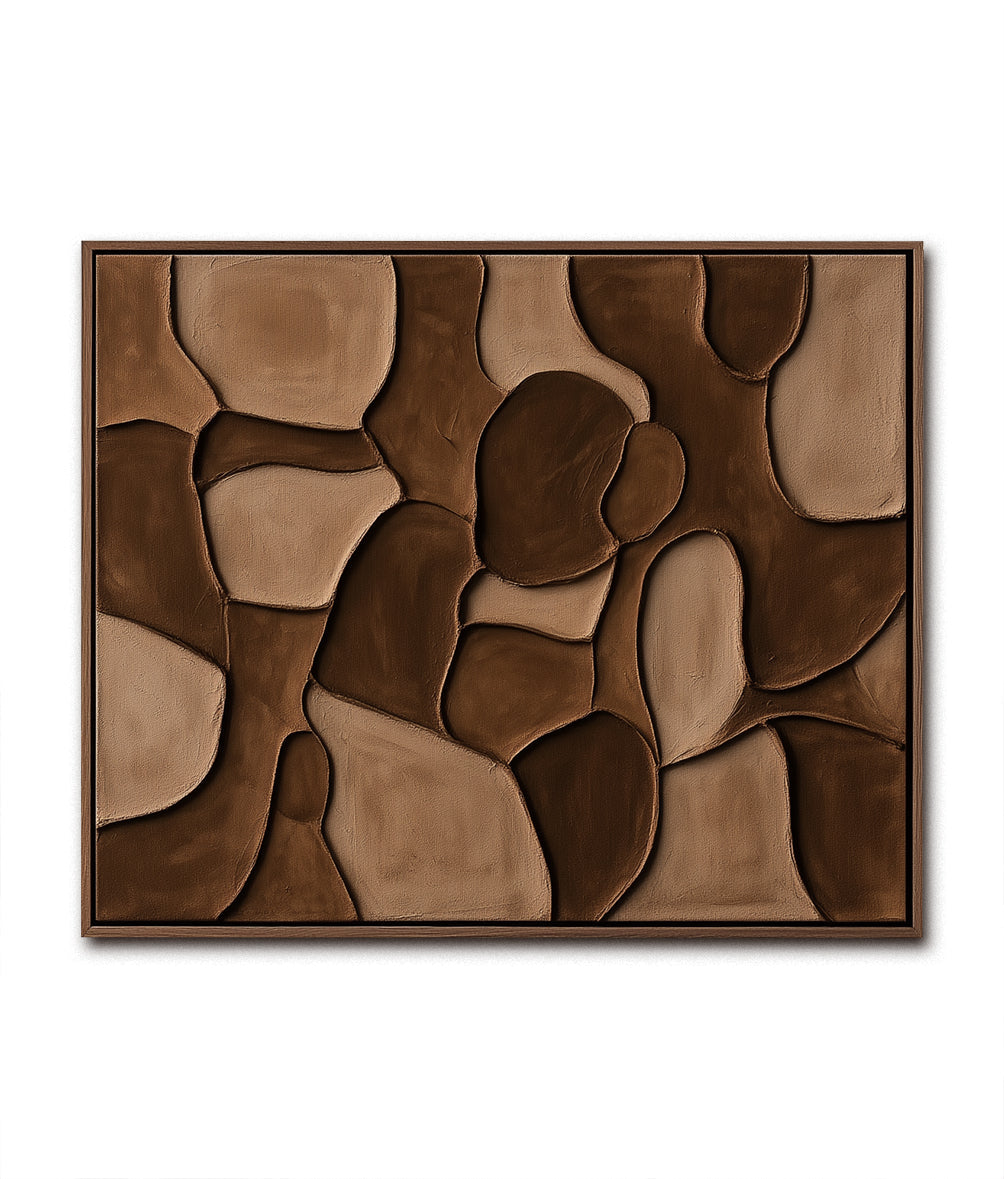 Brown Tones Textured Abstract Wall Art with Organic Shapes - Modern Home Decor for Living Room & Bedroom