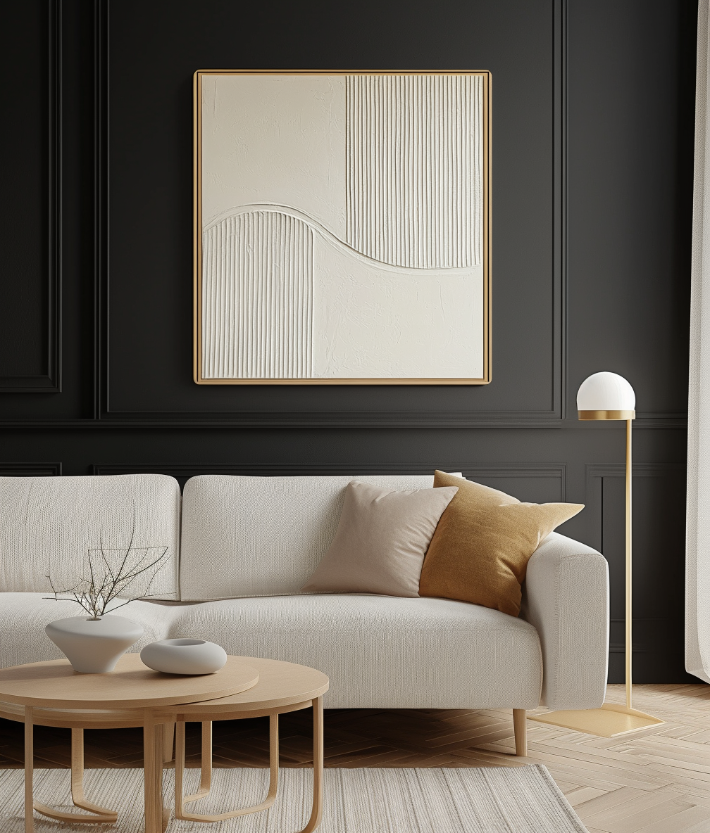 Linear Serenity-Neutral Tones Textured Abstract Wall Art with Curved Lines, Modern Minimalist Home Decor for Living Room & Bedroom