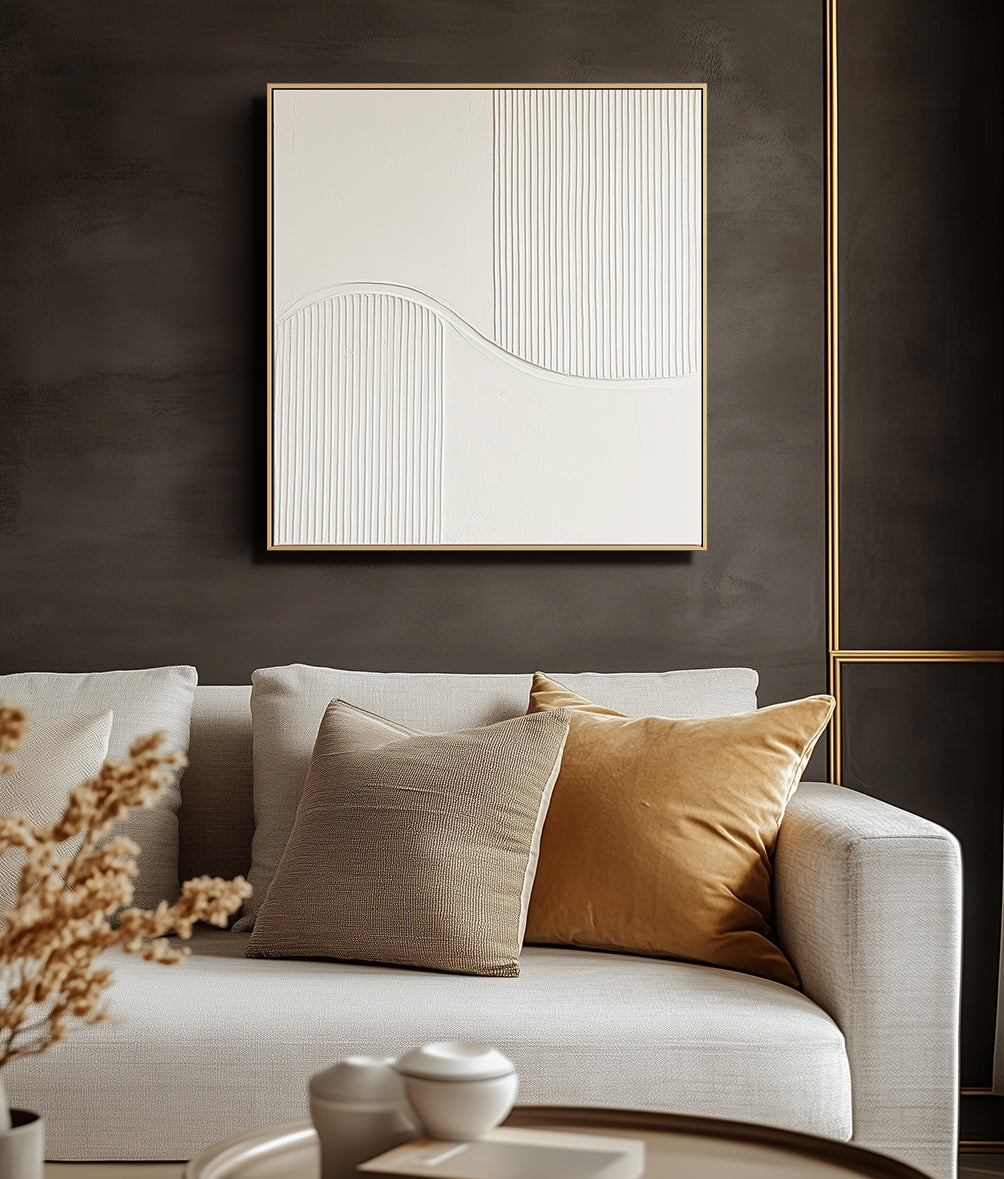 Linear Serenity-Neutral Tones Textured Abstract Wall Art with Curved Lines, Modern Minimalist Home Decor for Living Room & Bedroom