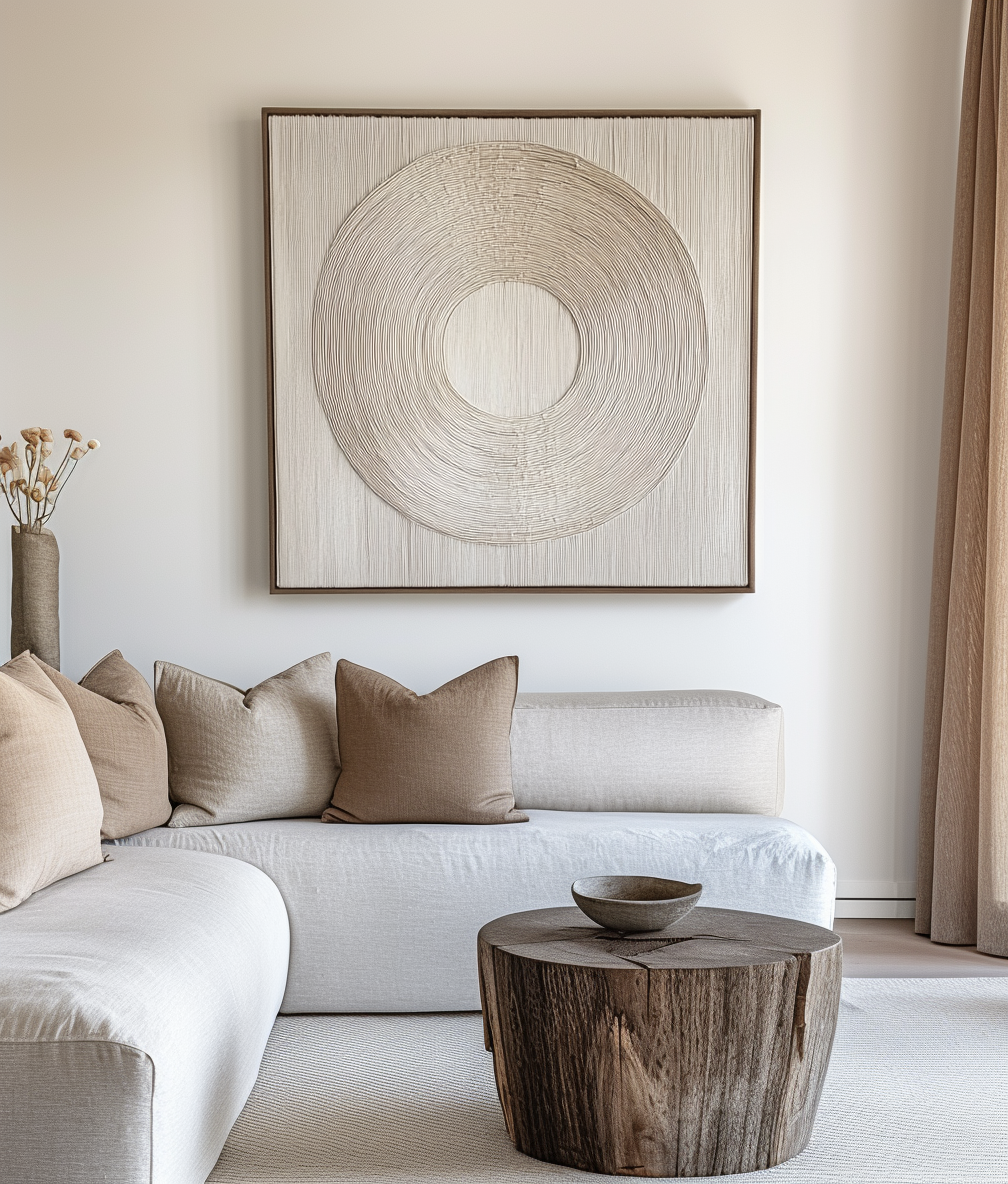 Ethereal Circles-Textured Circular Pattern Framed Wall Art , Minimalist Abstract Decor for Home