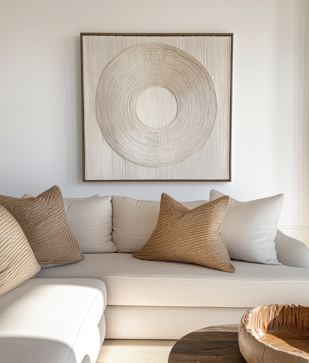 Ethereal Circles-Textured Circular Pattern Framed Wall Art , Minimalist Abstract Decor for Home