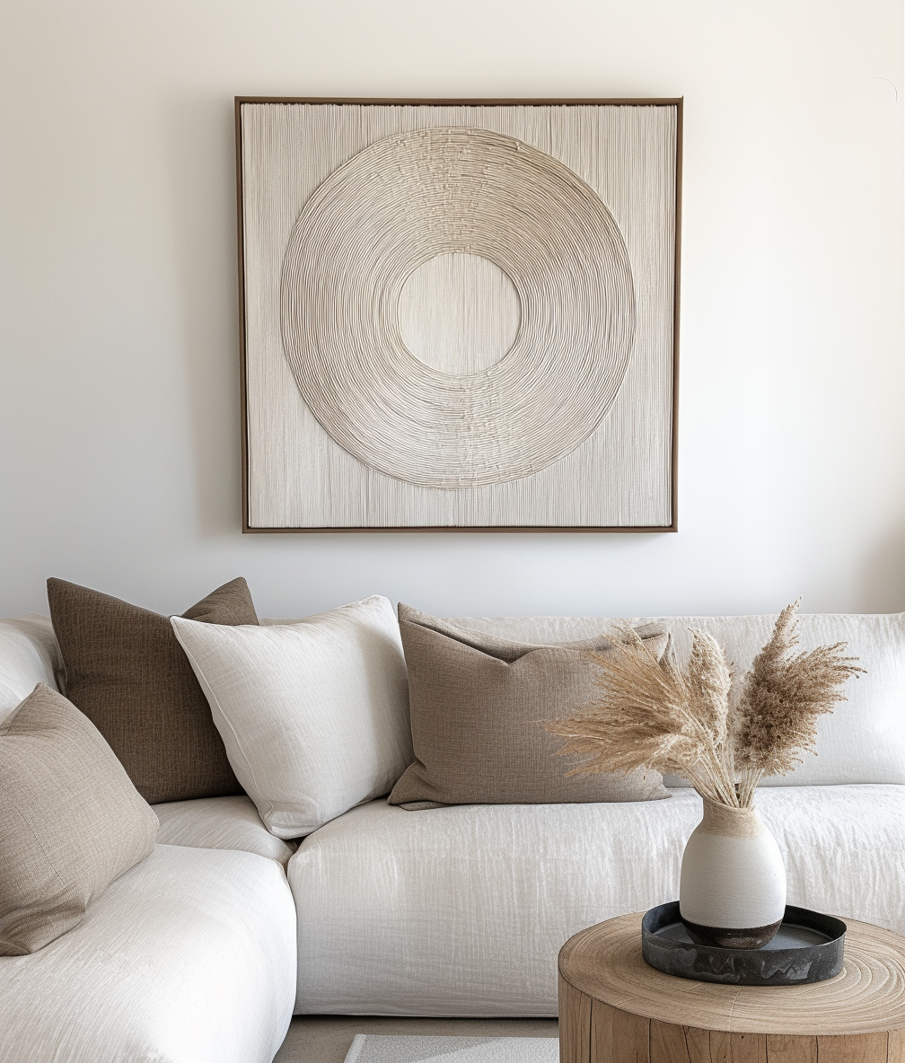 Ethereal Circles-Textured Circular Pattern Framed Wall Art , Minimalist Abstract Decor for Home