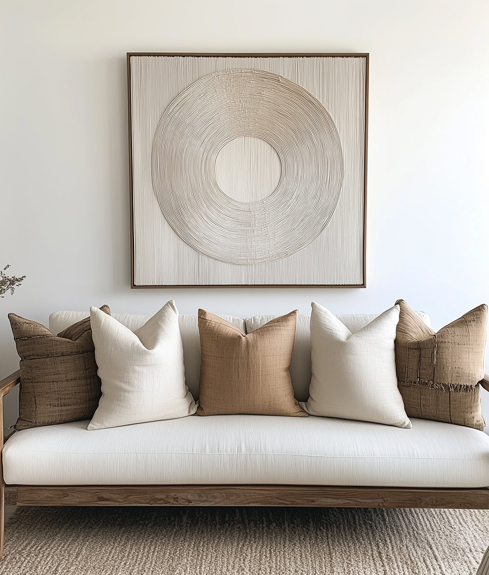 Ethereal Circles-Textured Circular Pattern Framed Wall Art , Minimalist Abstract Decor for Home