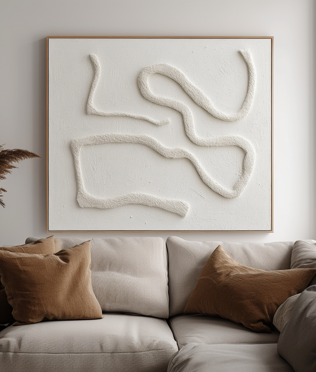 Serenity Flow: Textured Minimalist Abstract Wall Art - 3D Relief Neutral Tones Painting, Modern Decor for Minimalist Interiors