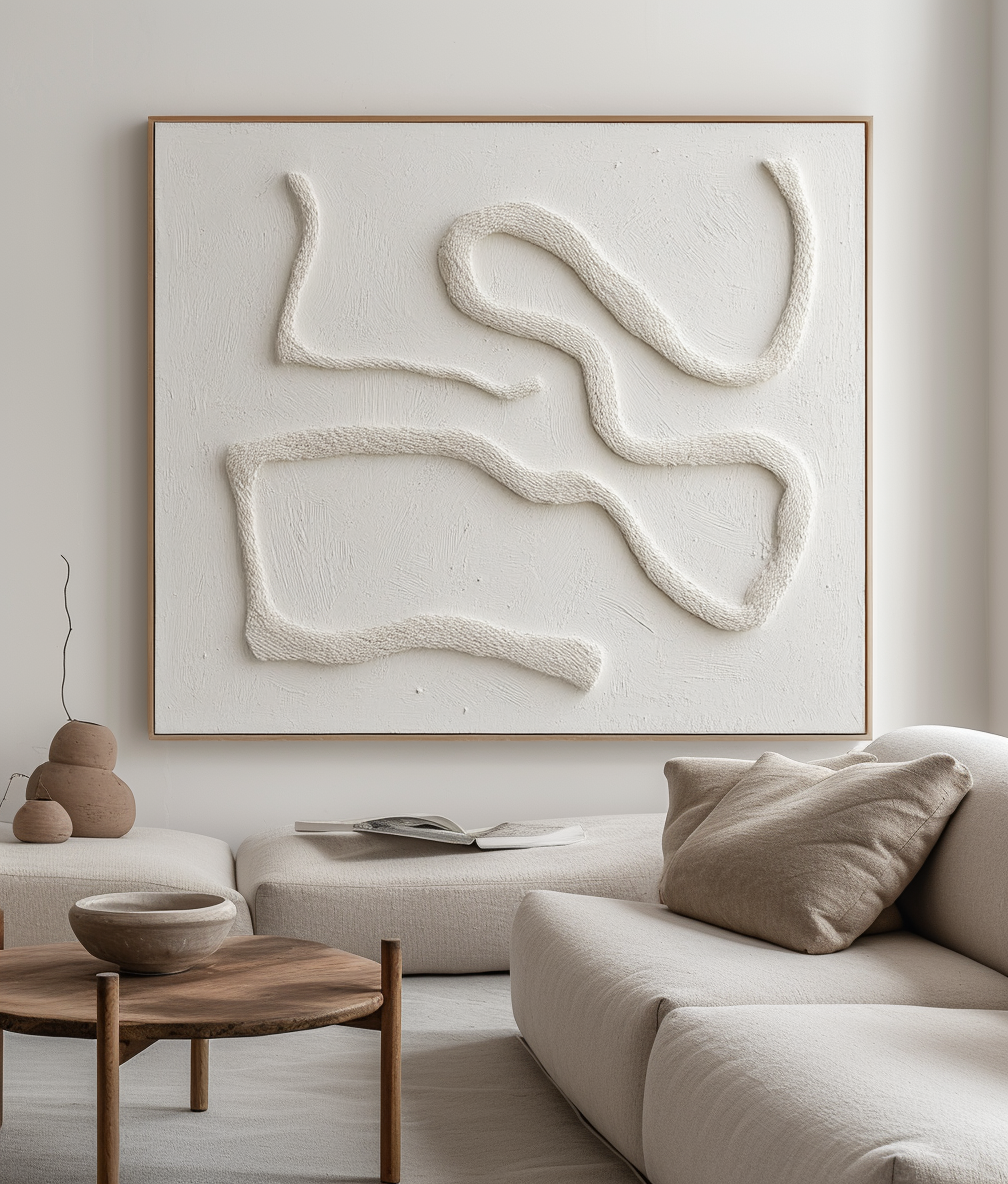 Serenity Flow: Textured Minimalist Abstract Wall Art - 3D Relief Neutral Tones Painting, Modern Decor for Minimalist Interiors