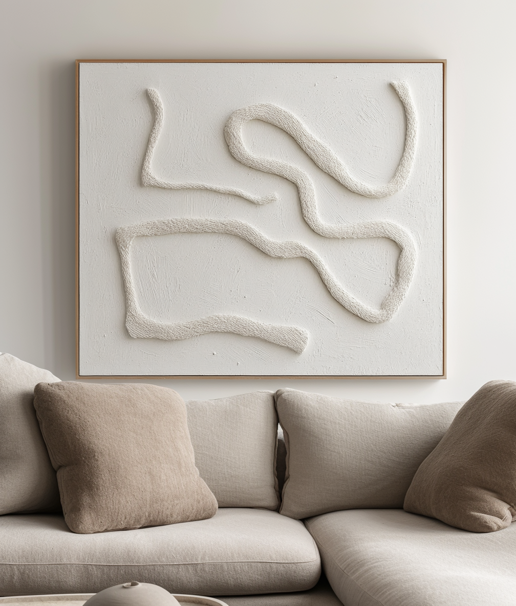 Serenity Flow: Textured Minimalist Abstract Wall Art - 3D Relief Neutral Tones Painting, Modern Decor for Minimalist Interiors