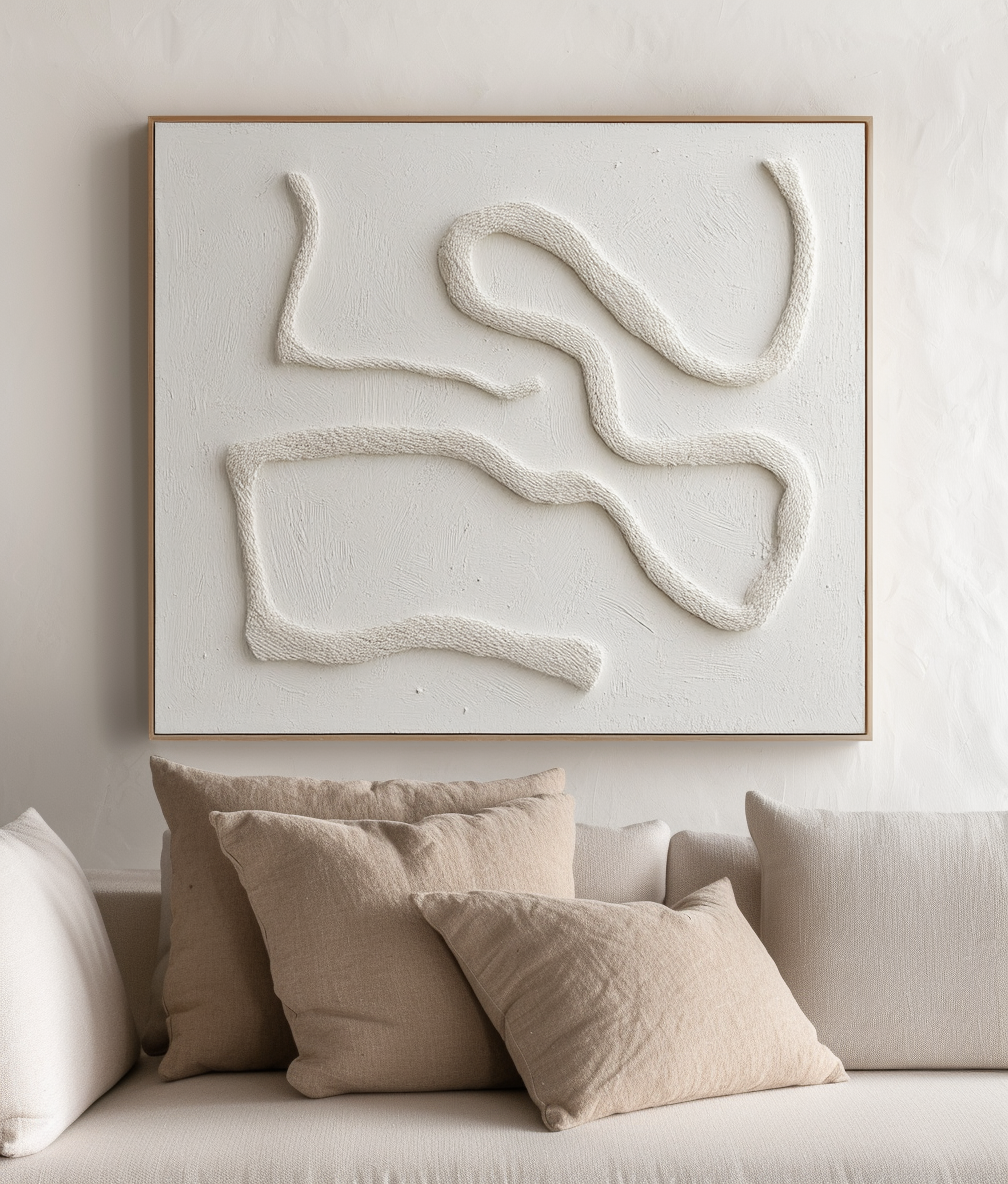 Serenity Flow: Textured Minimalist Abstract Wall Art - 3D Relief Neutral Tones Painting, Modern Decor for Minimalist Interiors
