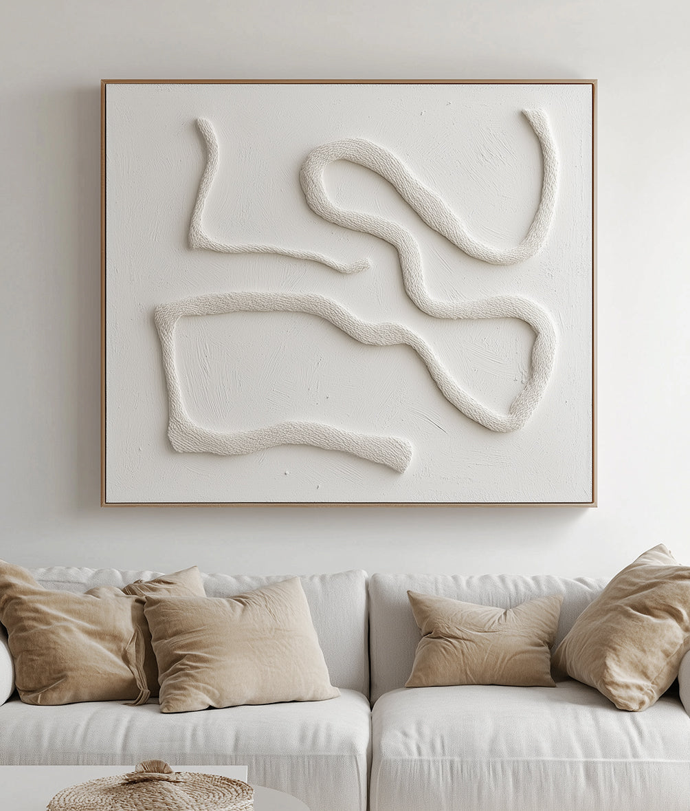 Serenity Flow: Textured Minimalist Abstract Wall Art - 3D Relief Neutral Tones Painting, Modern Decor for Minimalist Interiors