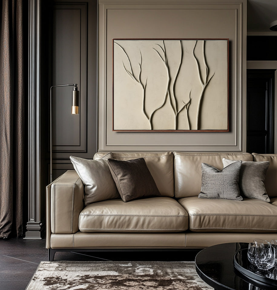 Branches of Serenity-3D Textured Branch Wall Art - Neutral Tones Modern Minimalist Decor