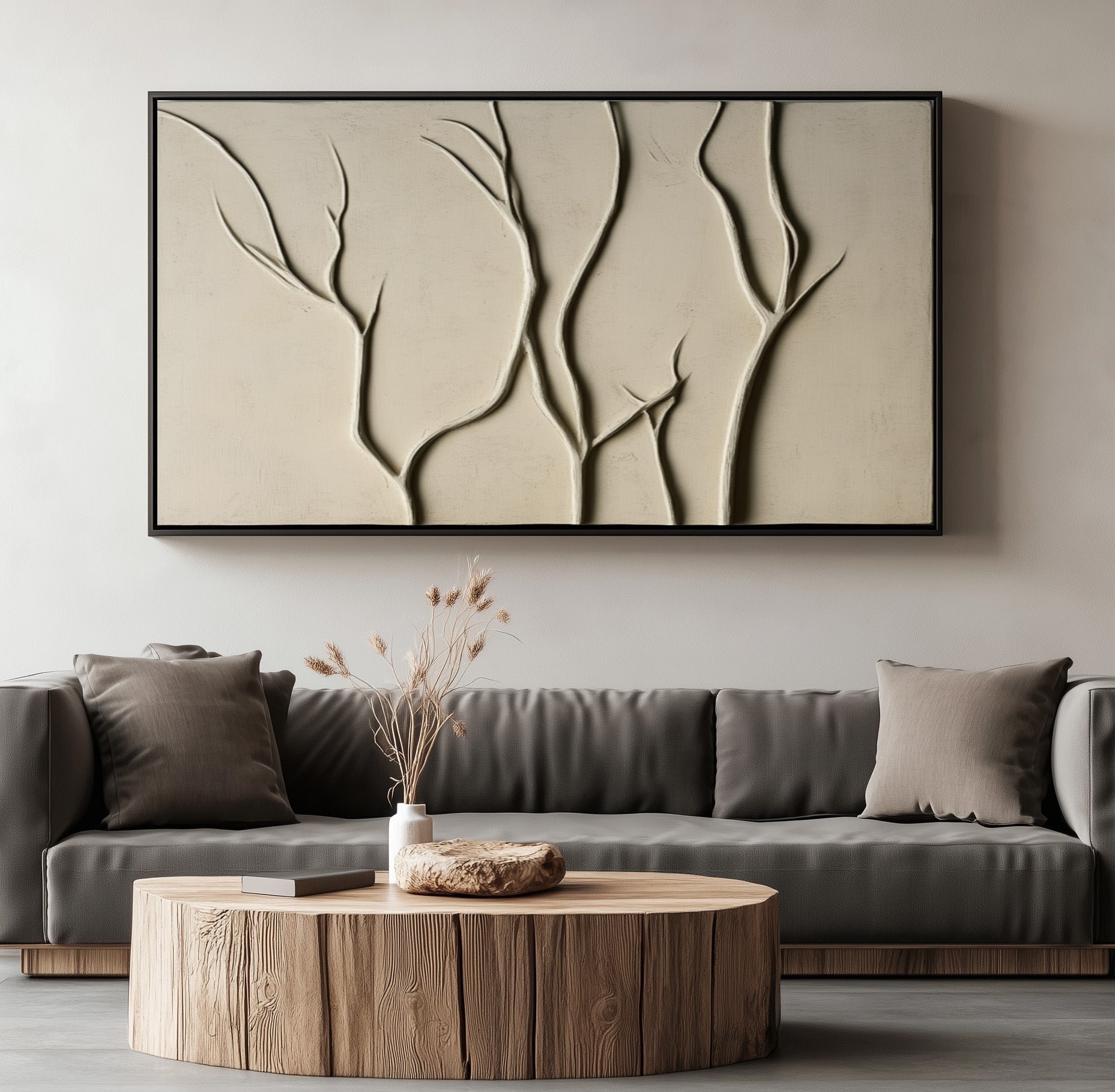 Branches of Serenity-3D Textured Branch Wall Art - Neutral Tones Modern Minimalist Decor