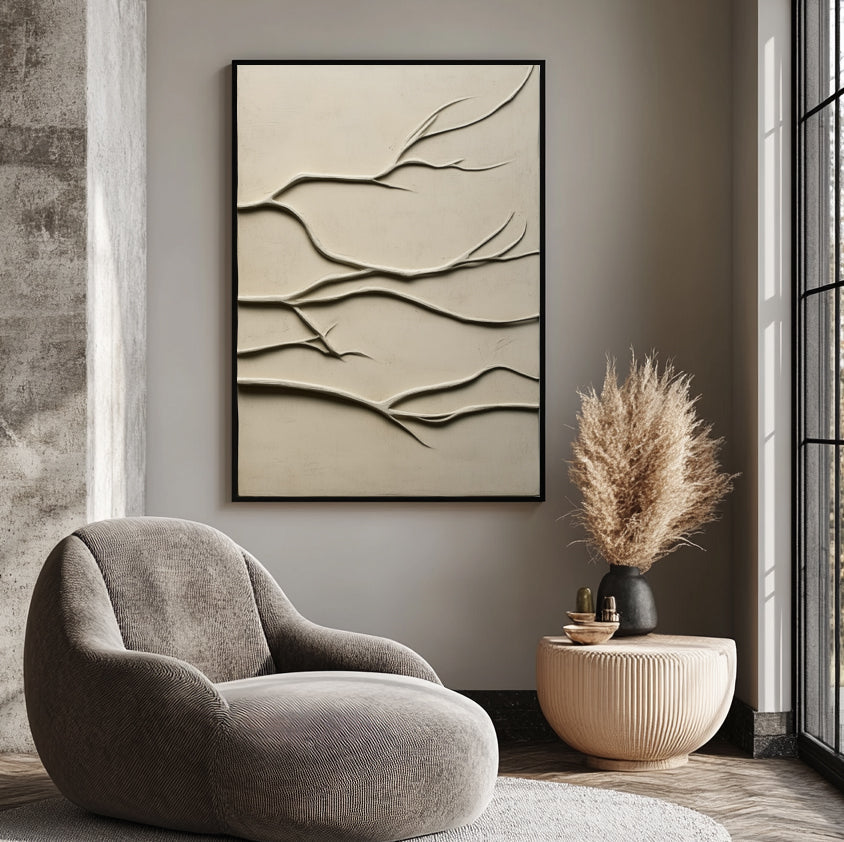 Branches of Serenity-3D Textured Branch Wall Art - Neutral Tones Modern Minimalist Decor