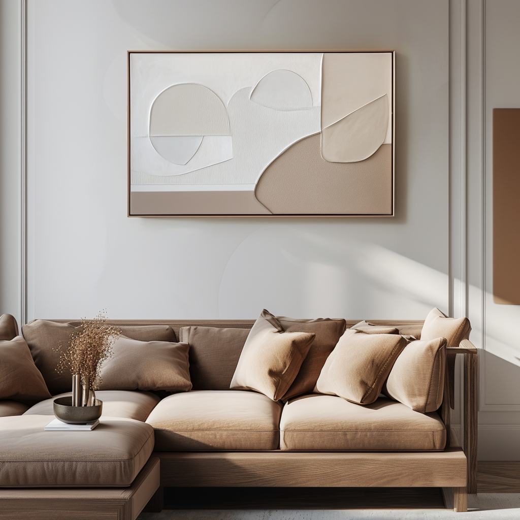 Tranquil Forms - Modern Minimalist Abstract Wall Art , Neutral Tones Textured Geometric Shapes Decor for Home