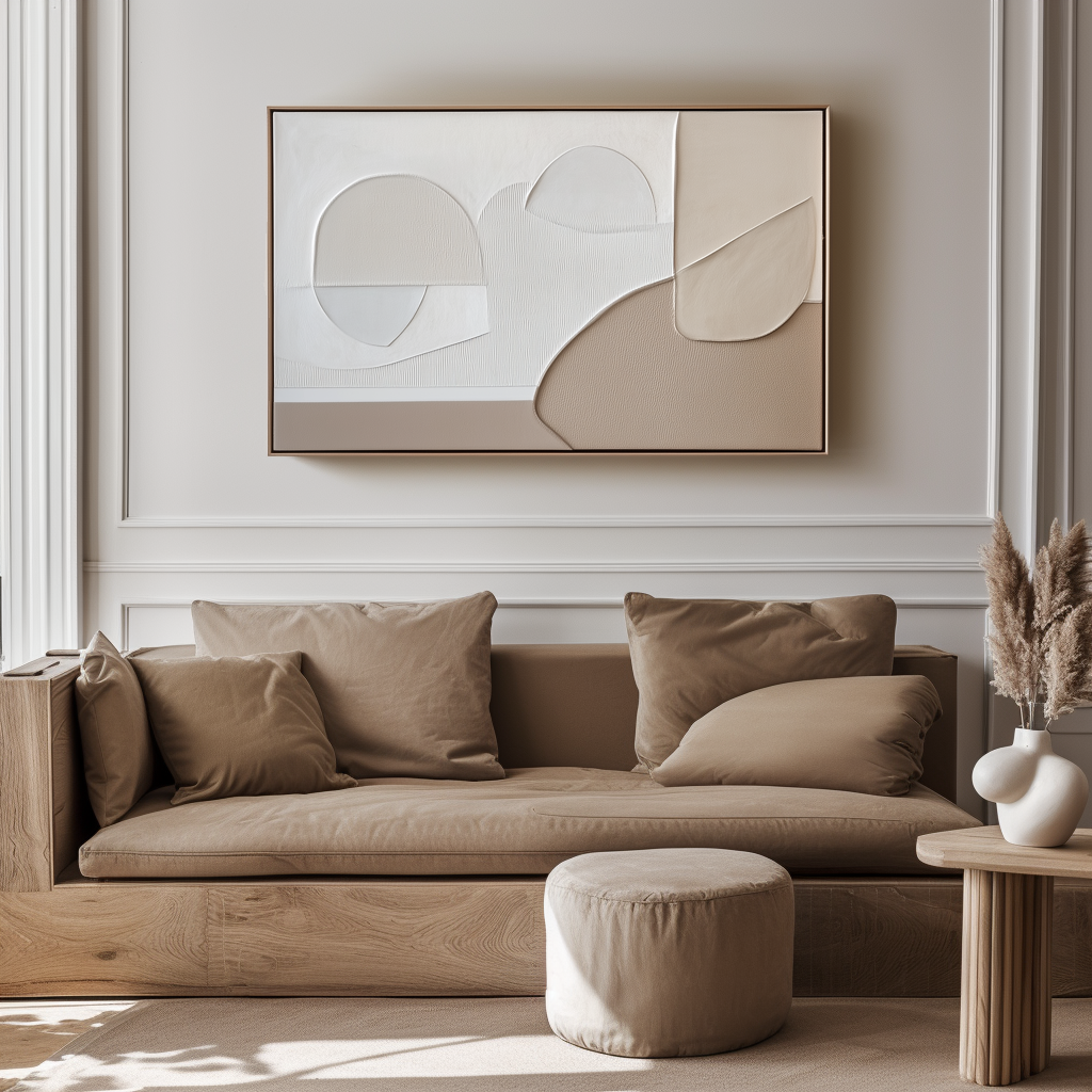 Tranquil Forms - Modern Minimalist Abstract Wall Art , Neutral Tones Textured Geometric Shapes Decor for Home