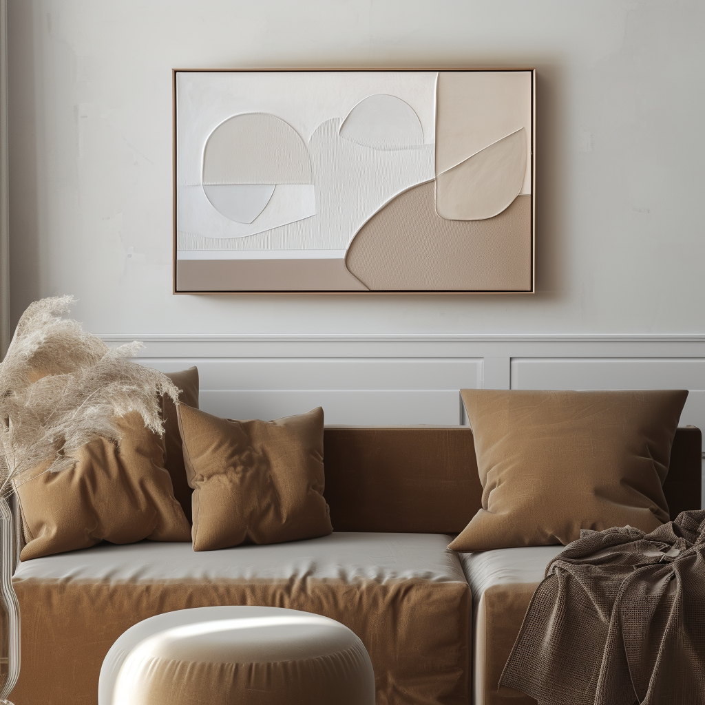 Tranquil Forms - Modern Minimalist Abstract Wall Art , Neutral Tones Textured Geometric Shapes Decor for Home
