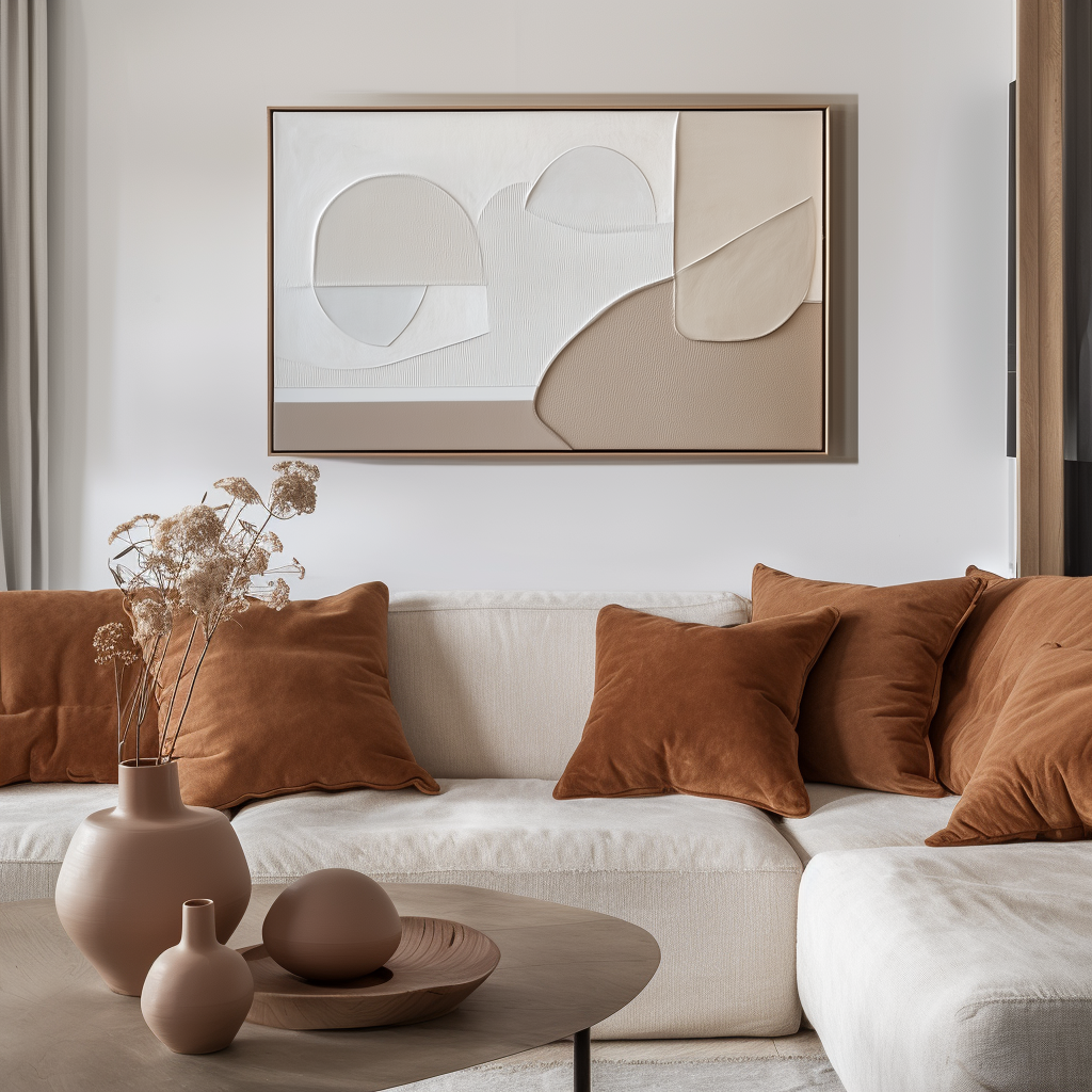 Tranquil Forms - Modern Minimalist Abstract Wall Art , Neutral Tones Textured Geometric Shapes Decor for Home