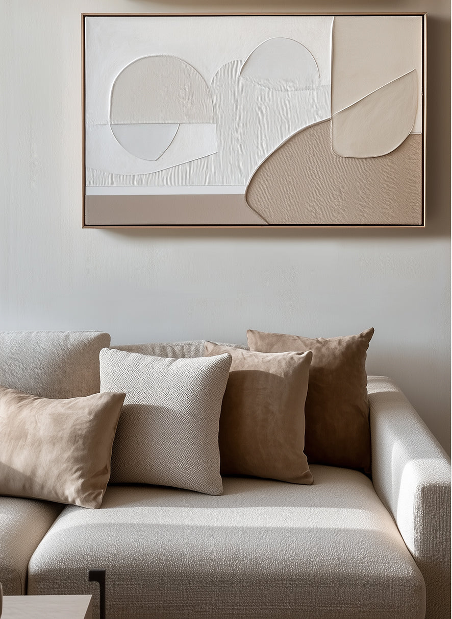Tranquil Forms - Modern Minimalist Abstract Wall Art , Neutral Tones Textured Geometric Shapes Decor for Home