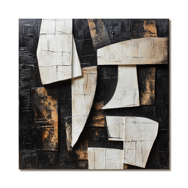 Textured Black Brown White Geometric Abstract Art - Modern Wall Decor for Contemporary Interiors