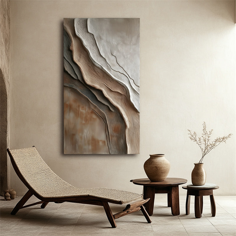 Neutral Abstract Textured Oil Painting for Modern Minimalist Interiors
