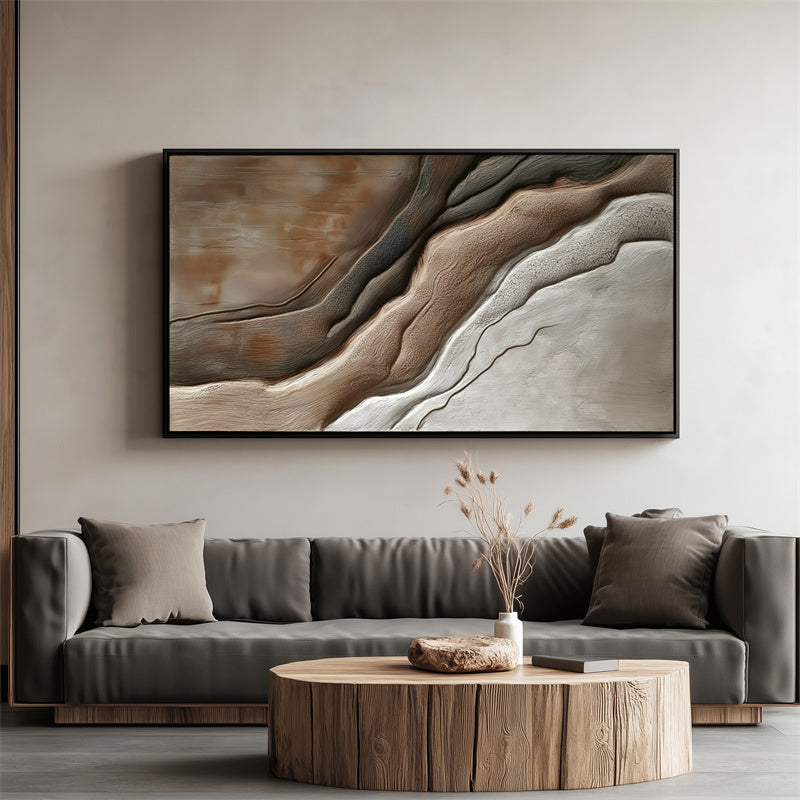 Neutral Abstract Textured Oil Painting for Modern Minimalist Interiors
