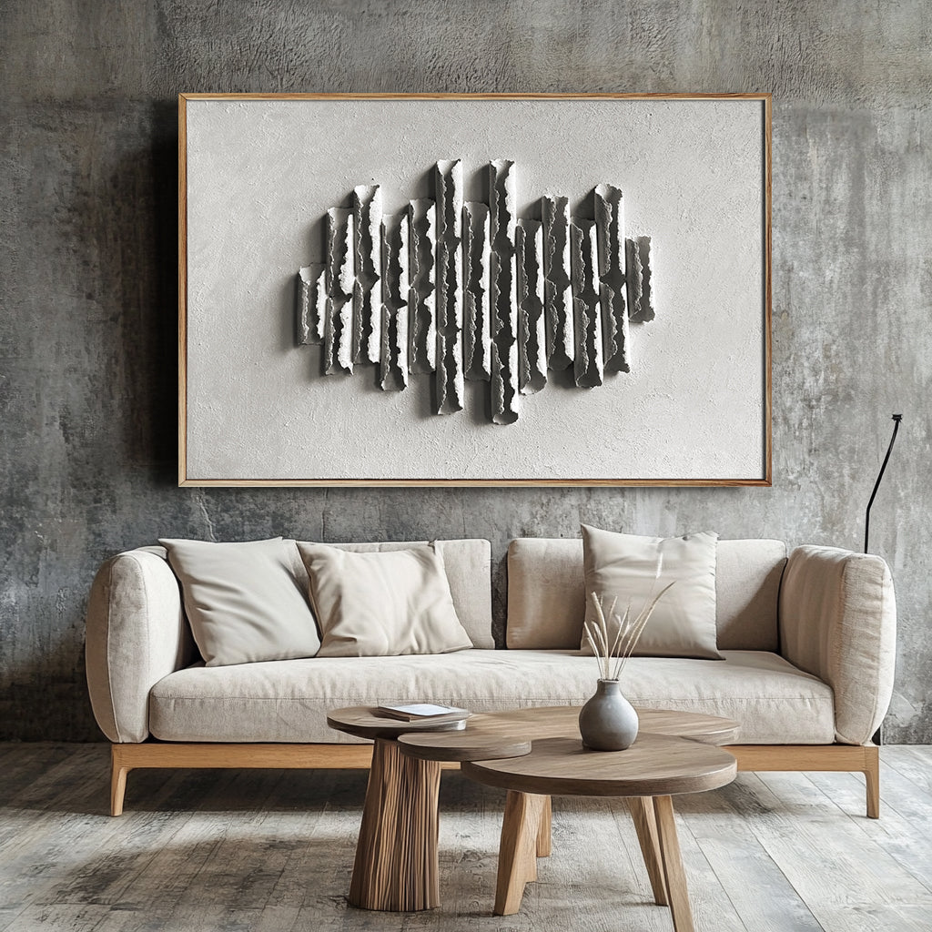 Echoes of Silence-Minimalist 3D Textured Wall Art: Light Gray Concrete - like Sculpture