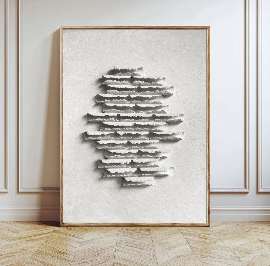 Echoes of Silence-Minimalist 3D Textured Wall Art: Light Gray Concrete - like Sculpture