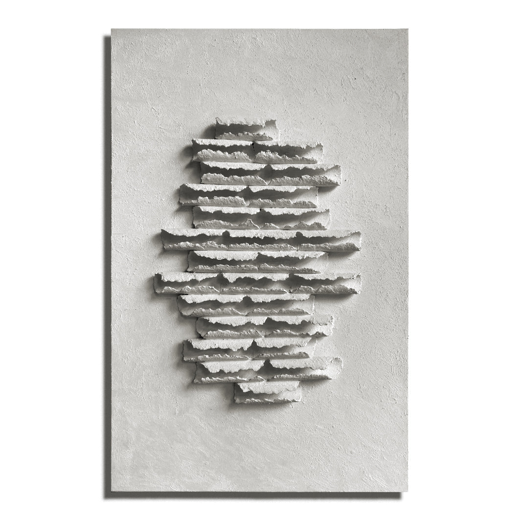Echoes of Silence-Minimalist 3D Textured Wall Art: Light Gray Concrete - like Sculpture