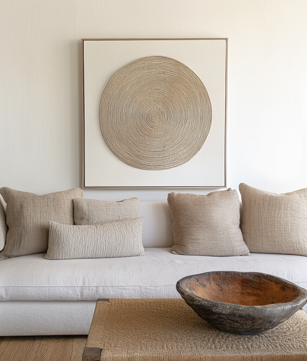 Circle of Calm - Textured Circular Pattern Wall Art, Minimalist Framed Abstract Art for Home Decor
