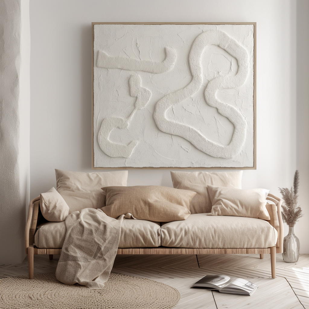 Flow State - Textured Minimalist Abstract Wall Art - Neutral Tones 3D Relief Painting, Modern Decor for Minimalist Interiors