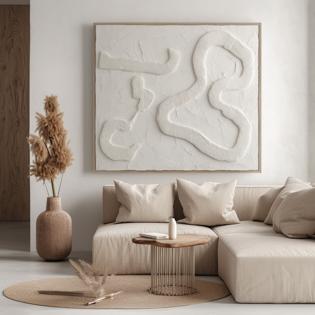 Flow State - Textured Minimalist Abstract Wall Art - Neutral Tones 3D Relief Painting, Modern Decor for Minimalist Interiors