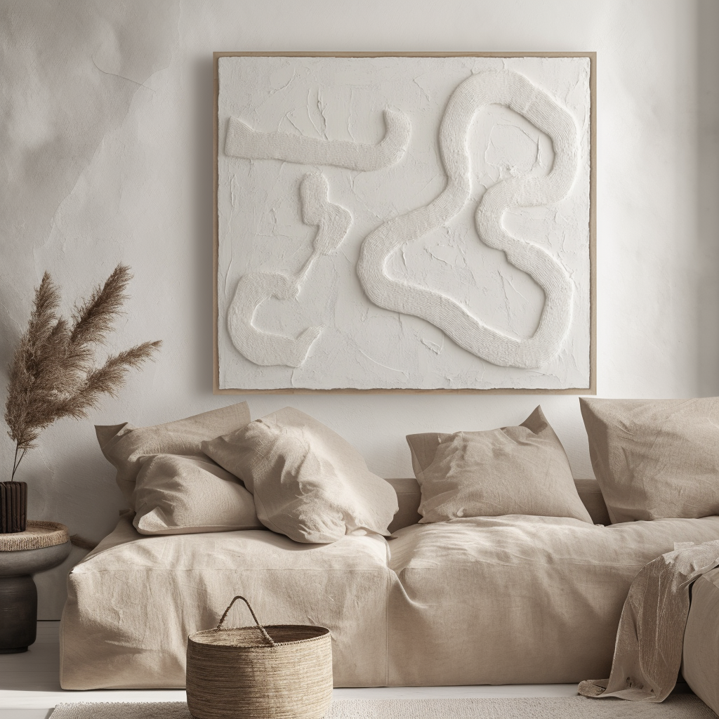 Flow State - Textured Minimalist Abstract Wall Art - Neutral Tones 3D Relief Painting, Modern Decor for Minimalist Interiors