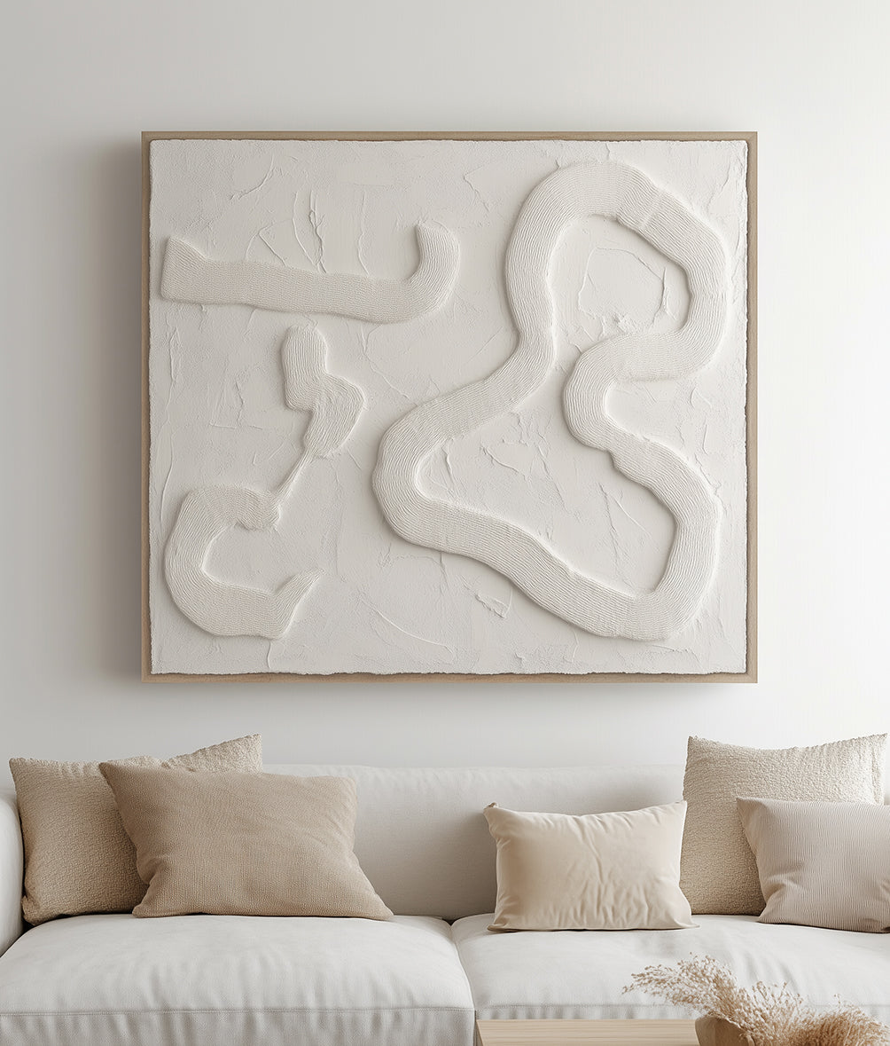Flow State - Textured Minimalist Abstract Wall Art - Neutral Tones 3D Relief Painting, Modern Decor for Minimalist Interiors