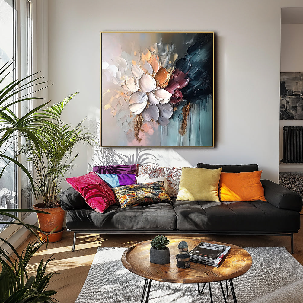 Petal Serenity - Palette Knife Floral Oil Painting for Modern Home Decor