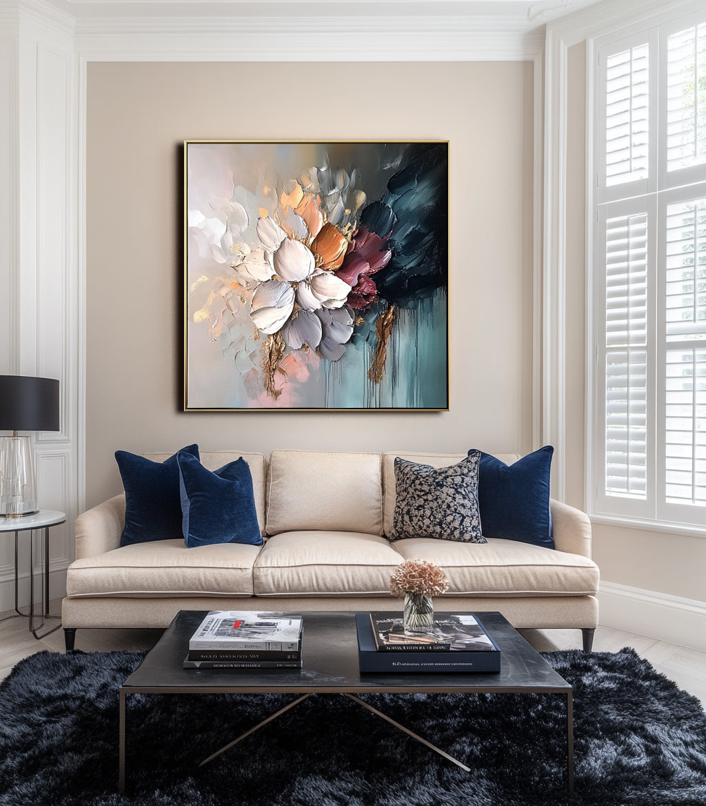 Petal Serenity - Palette Knife Floral Oil Painting for Modern Home Decor