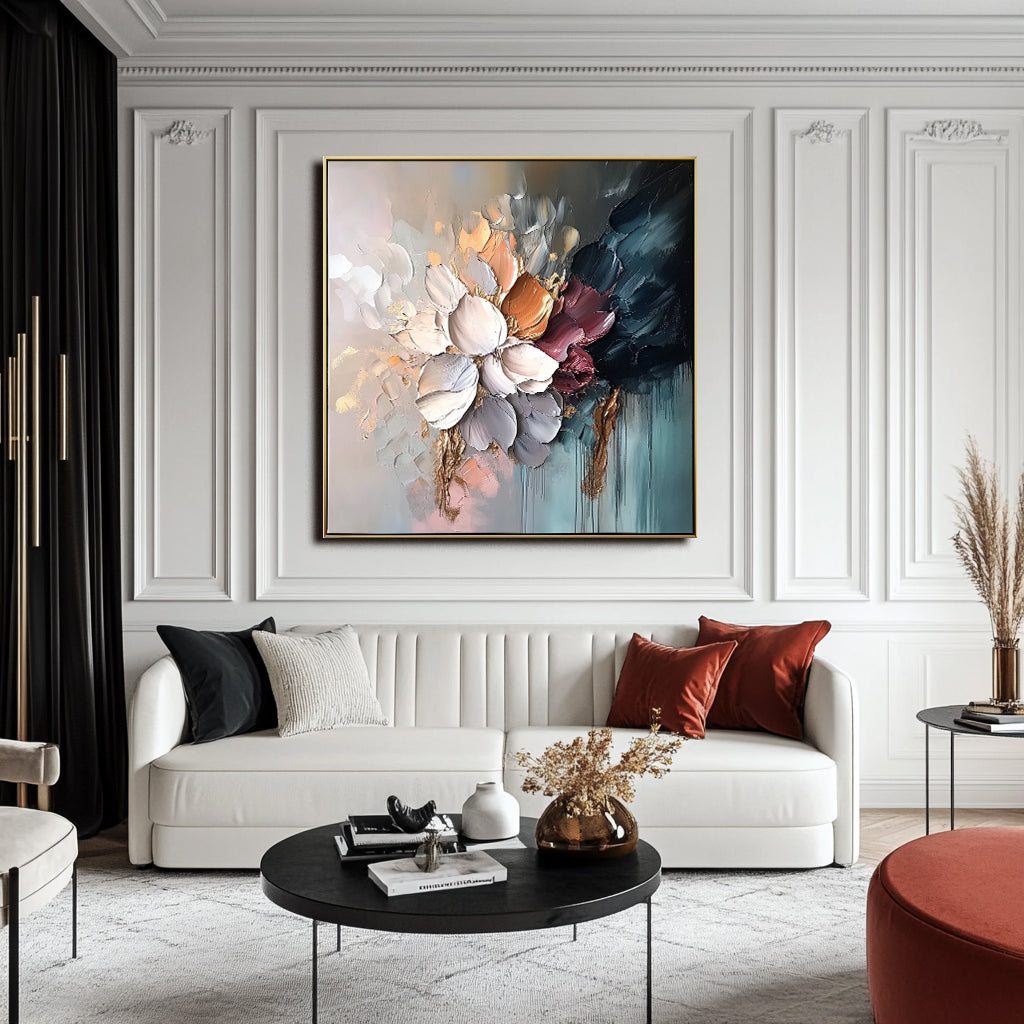 Petal Serenity - Palette Knife Floral Oil Painting for Modern Home Decor