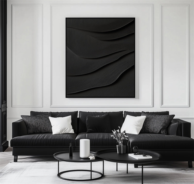 Black Wave-Modern Monochrome Abstract Painting for Interior Decor