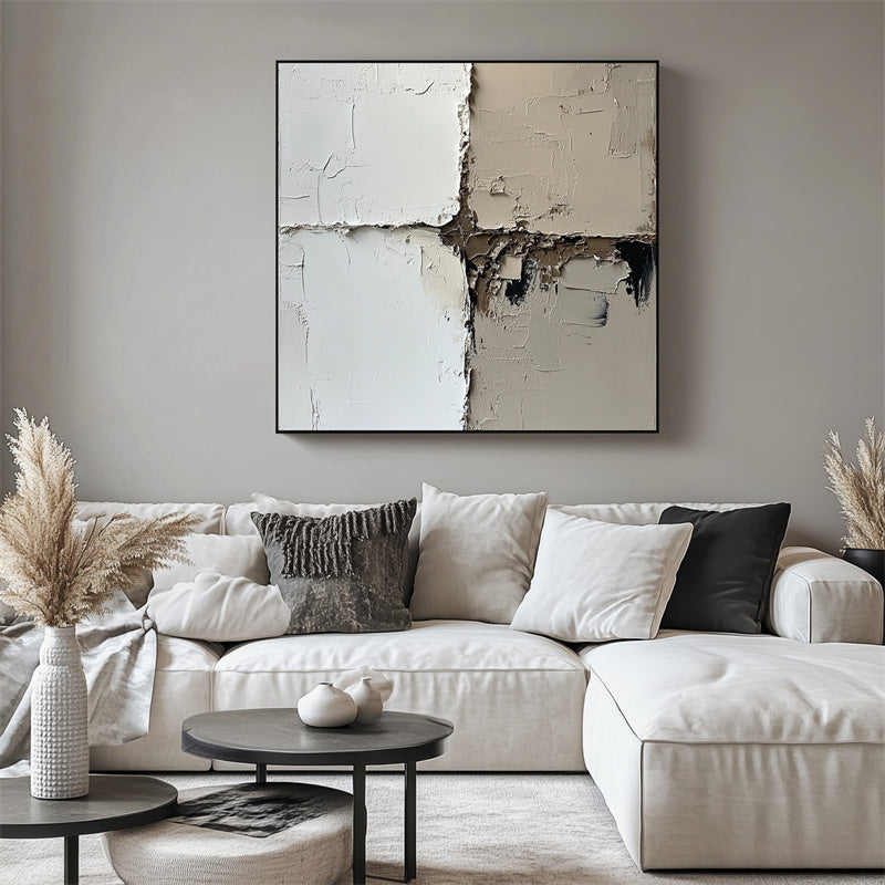 Earthy Balance-Wabi - Sabi Textured Abstract Wall Art | Neutral Tones Framed Canvas for Minimalist Home Decor