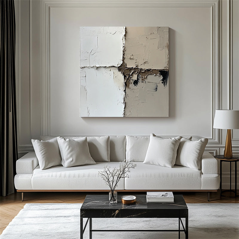 Earthy Balance-Wabi - Sabi Textured Abstract Wall Art | Neutral Tones Framed Canvas for Minimalist Home Decor